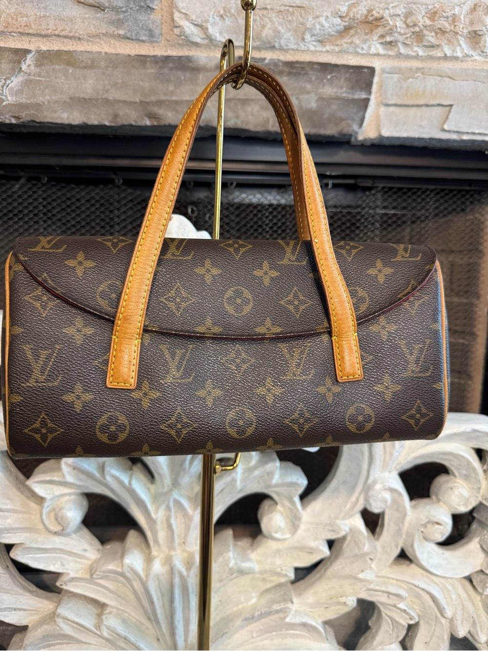 Louis Vuitton Sonatine Monogram Canvas Handbag with Certificate of Authenticity